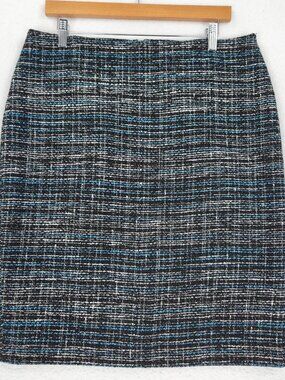 Ann Taylor Skirt Womens 12 Black Blue Tweed Pencil Lined Workwear Classic Career